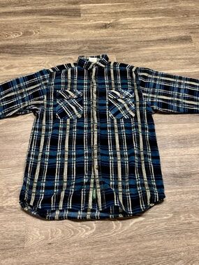 Vintage 90s Northern Reflections Blue Plaid Fleece Flannel Shirt Mens M